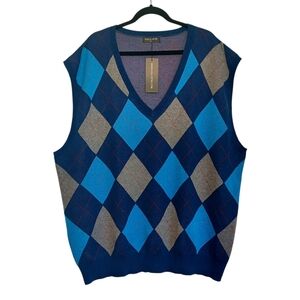 KALLSPIN Blue Gray Red Diamond Geometric Print Knit Sleeveless Vest 4XL NWT